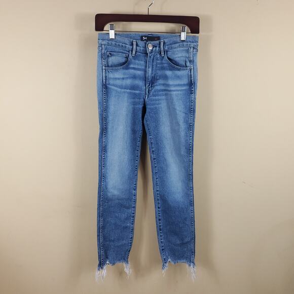 3x1 Shredded Crop Medium Wash Jeans Size 25 - Picture 1 of 12